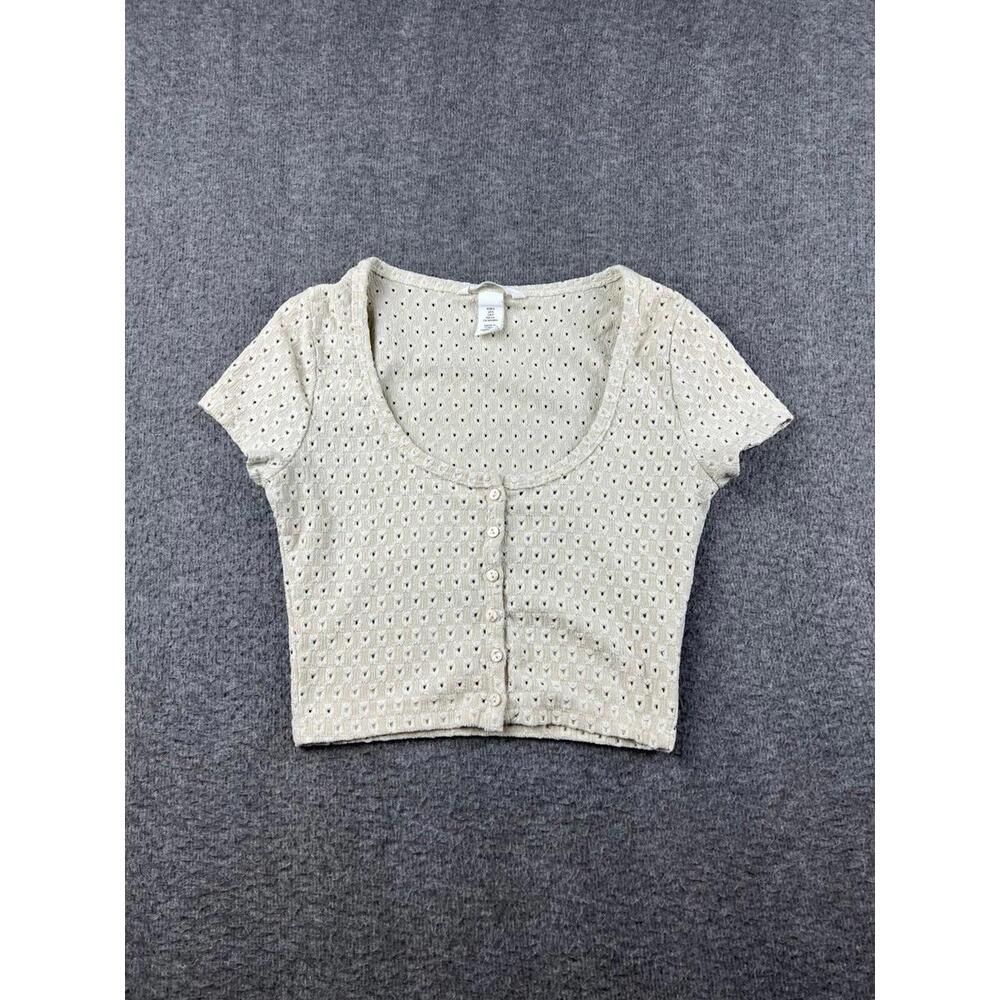 H&M Women's Beige‎ Eyelet Cropped Top Size Small